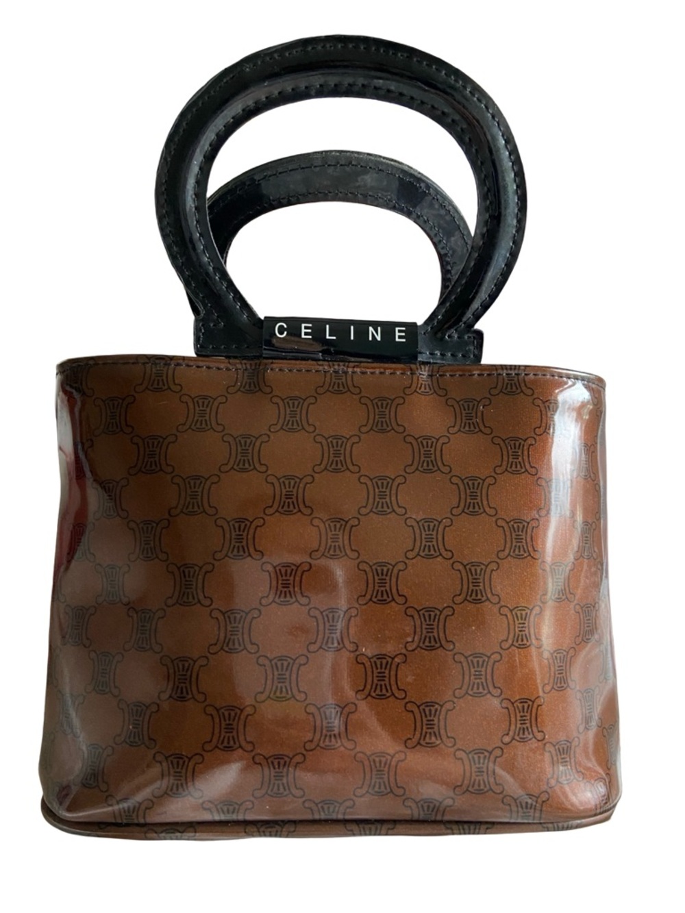 CELINE Vintage Brown Macadam Vinyl Mini Handbag